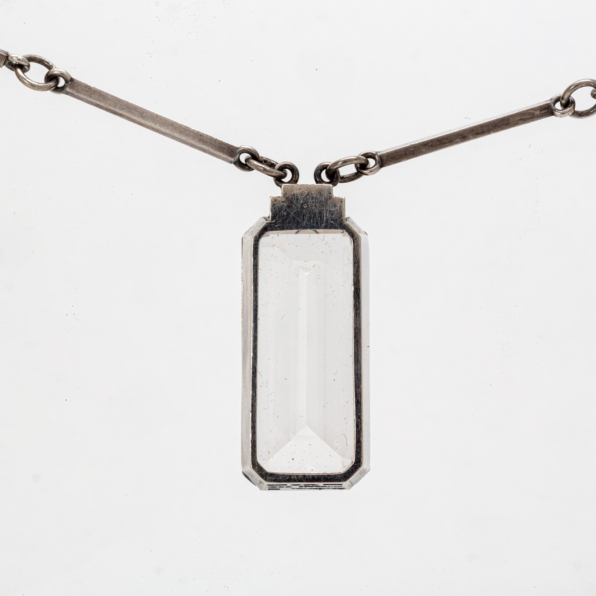 Wiwen Nilsson, halsband, sterling silver och bergkristall, Lund 1945.