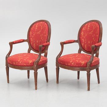 A pair of Louis XVI armchairs, second part of the 18th century.