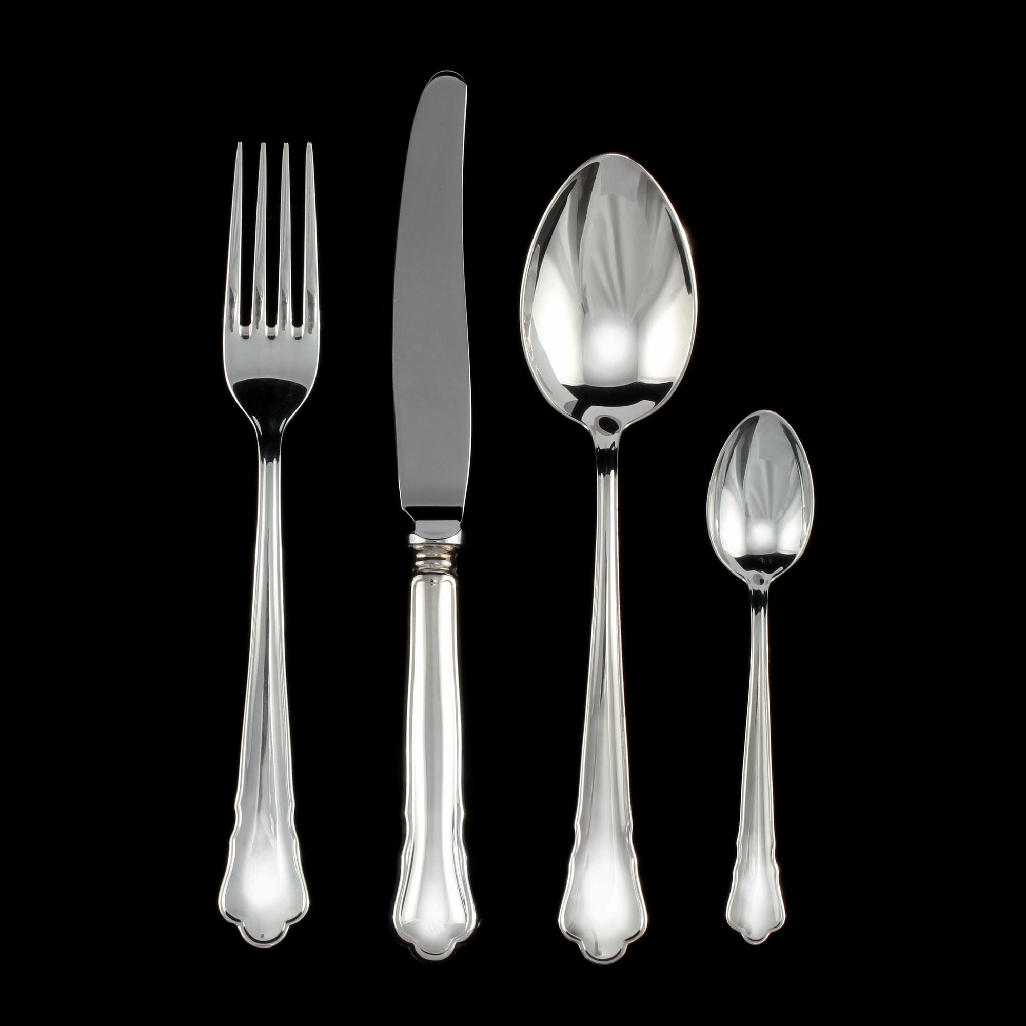 BESTICKSERVIS, 48 delar, silver, "Chippendale", GEWE, Eskilstuna, sent 1900-tal. Vikt ca 1980 g.