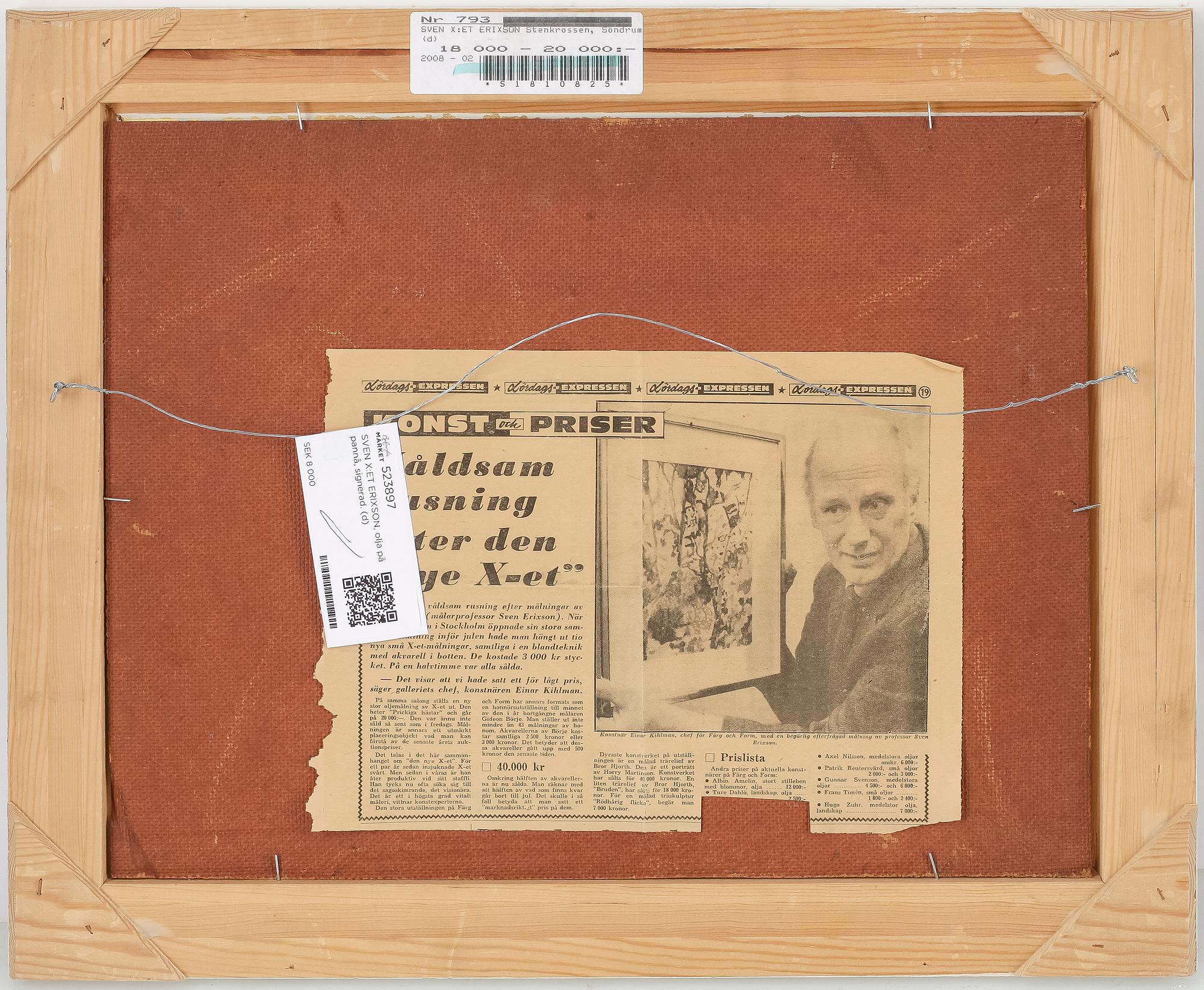 SVEN X:ET ERIXSON, olja på pannå, signerad.