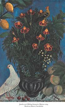 Gideon Börje, Still life with fern, blue bell and honeysuckle.