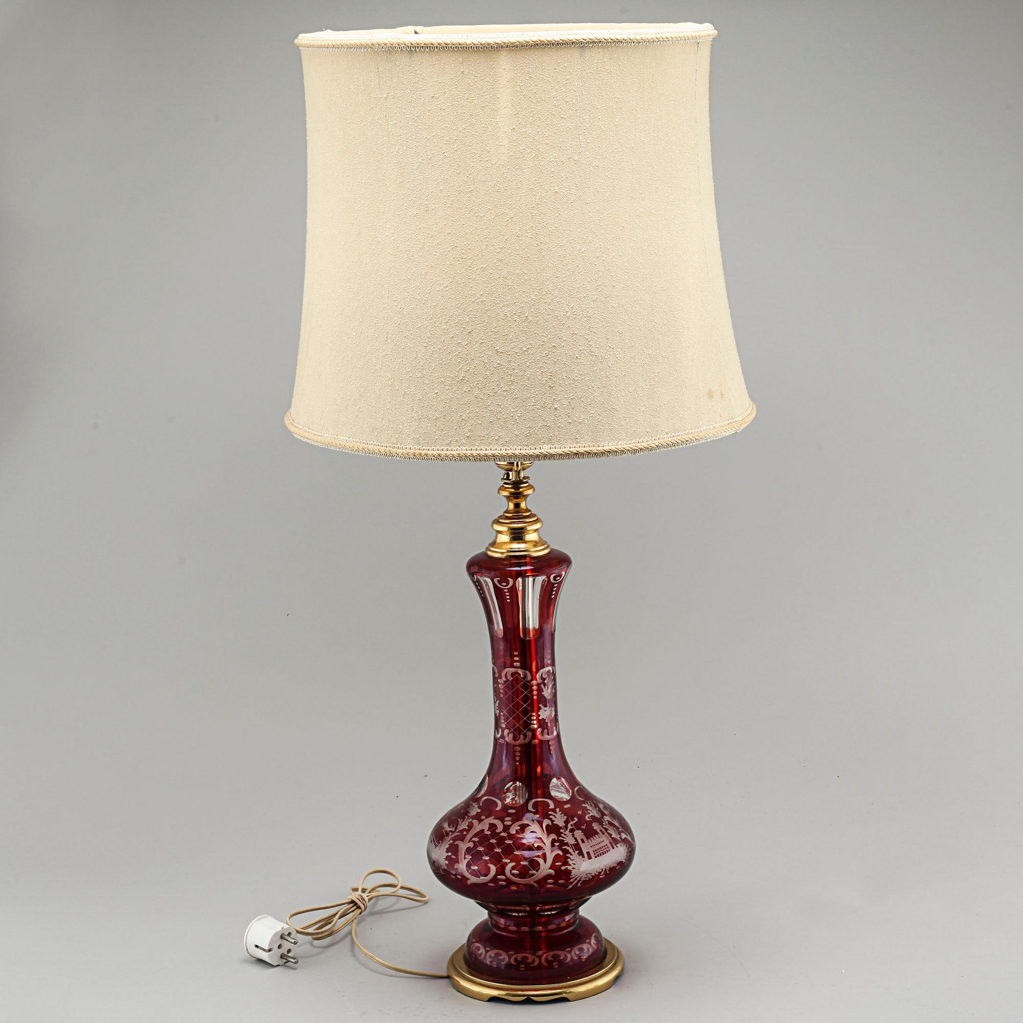 A table lamp, so called Bohemian glass, first half of the 20th century.