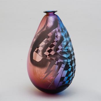 A glass vase by Kjell Engman, Kosta Boda, signed.