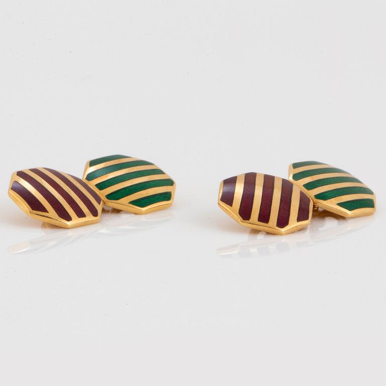 A pair of Tiffany cufflinks in 18K gold with enamel decoration.