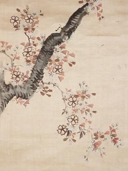 Two Chinese and Japanese hanging scrolls, ink and colour on silk and paper, 20th century.