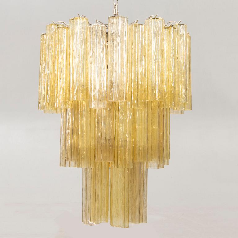 A Toni Zuccheri glass and chrome chandelier for Murano around 2000.