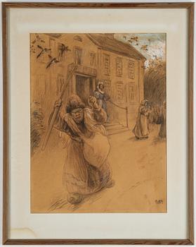 Georg Pauli, charcoal drawing, signed.