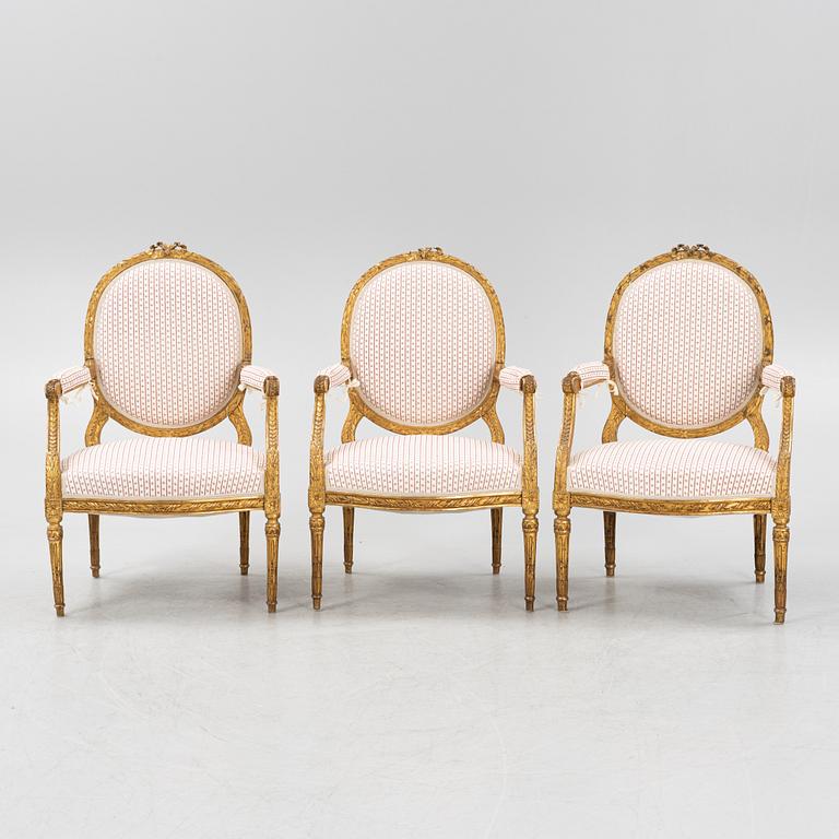 A set of four Louis XVI style furniture, late 19th century.