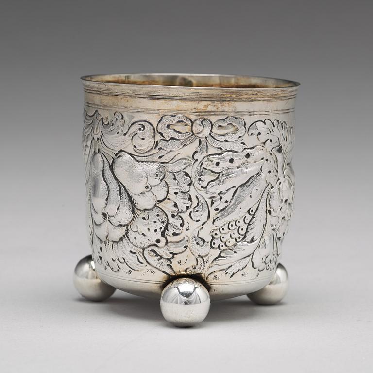 A German 17th century parcel-gilt silver beaker, mark of Georg Daniel Dürsch, Nürnberg (1668-1721).