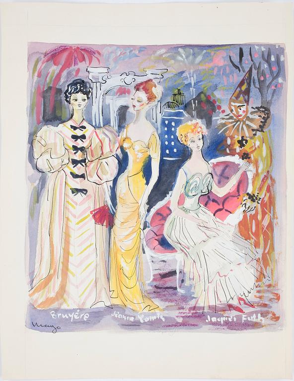 MAX GOLDSTEIN (MAGO), dräktskisser och akvarellteckningar, 22 st, delvis sign o dat 1948.