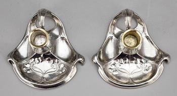 LJUSSTAKAR, 2 par, nysilver, Wurttembergische Metallwarenfabrik, jugend. Omkring 1900.