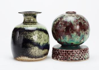 Two Stig Lindberg stoneware vases Gustavsberg studio 1973-1981.
