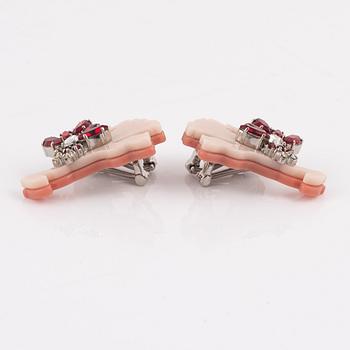 Prada, a apir of acrylic & rhinestone earrings.