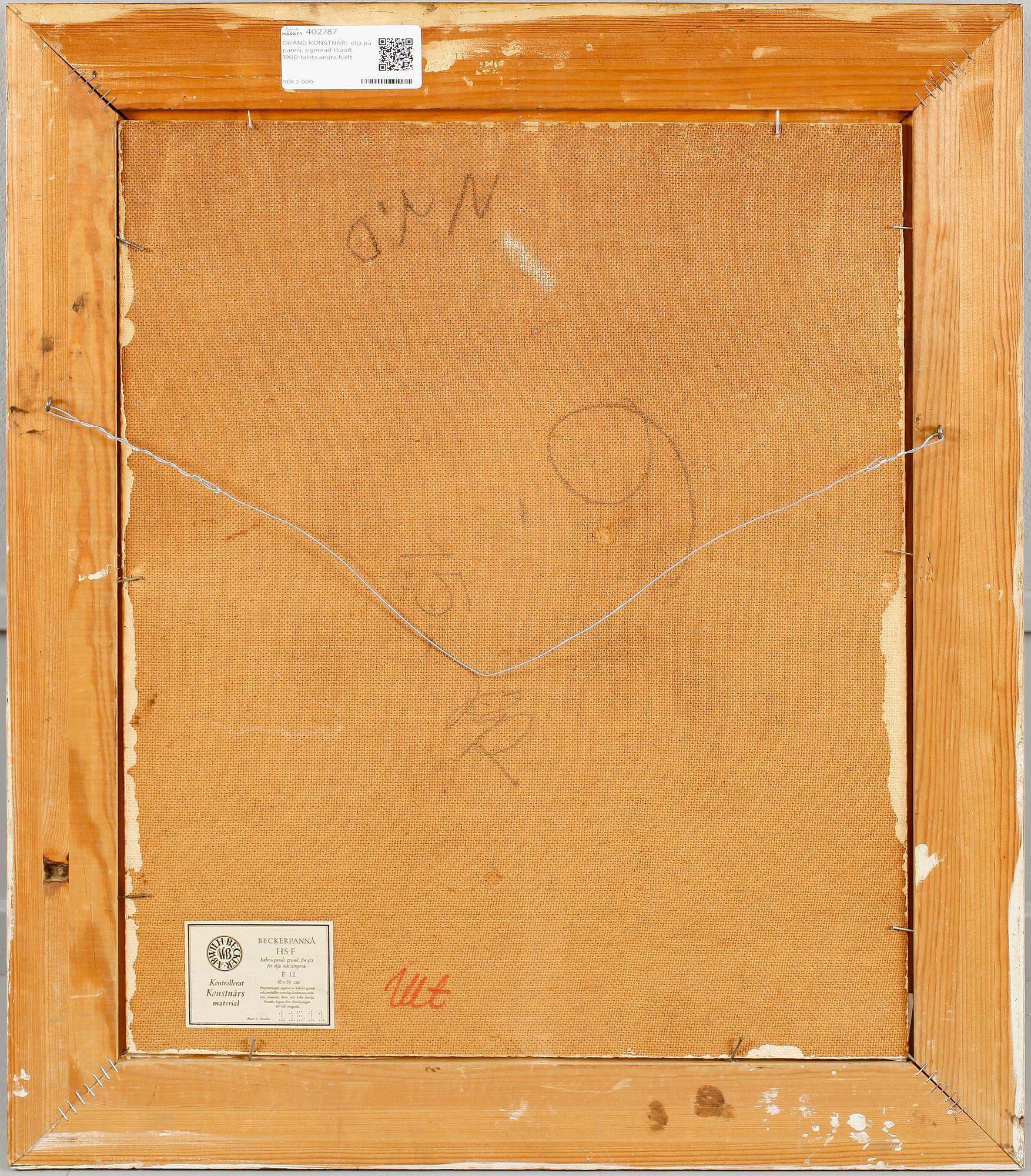 OKÄND KONSTNÄR,  olja på pannå, signerad Hundt, 1900-talets andra hälft.