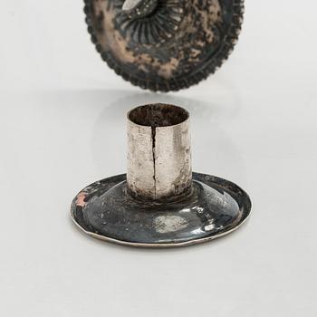 Pehr och Adolf Zethelius, kandelabrar, ett par, silver, Stockholm 1797 och 1824. Empire.