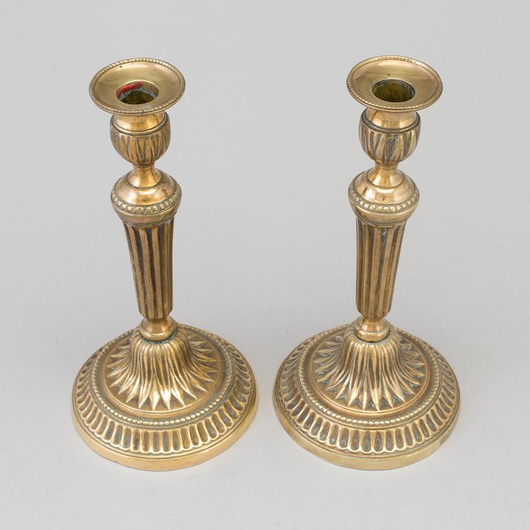 A pair of late 18th century Gustavian bronze candlesticks.