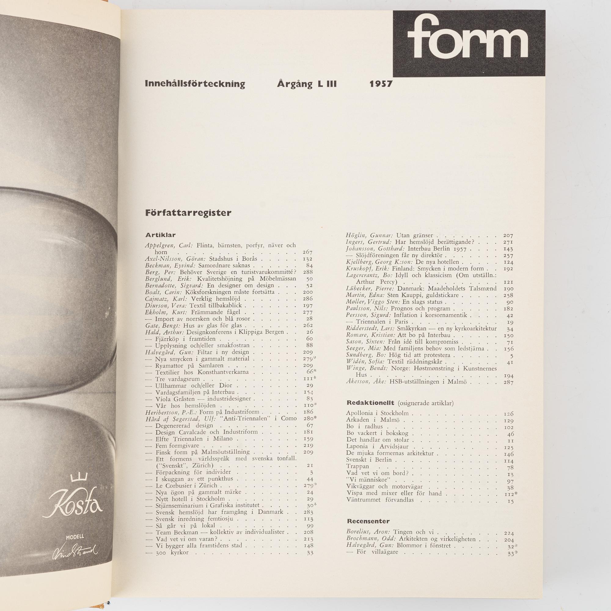 Svenska Slöjdföreningens Tidskrift, 9 band, 1955-1963.