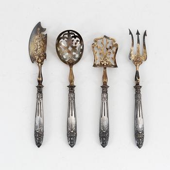 A set of French parcel-gilt silver dessert cutlery, Paris, second half of the 19th century (4 pieces).