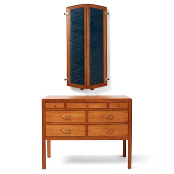 324. Carl-Axel Acking, a chest of drawers and wall mirror, for The Hotel Malmen, Svenska Möbelfabrikerna Bodafors, Sweden, 1940-50's.