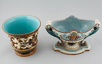 Majolica jardiniere and flower pot from Gustavsberg and Rörstrand respectively, turn of the century 1900.
