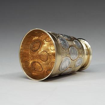 A German 18th century silver-gilt beaker, makers mark of Gebrüder Müllers, Berlin.