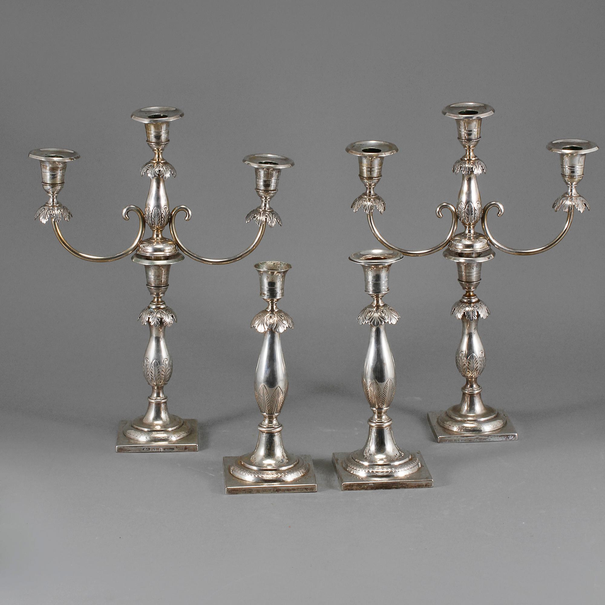 LJUSSTAKAR/KANDELABRAR, 2+2 st, silver, Karol Filip Malcz (1797 - 1867), Warszawa, 1800-tal, vikt ca 2010 g.