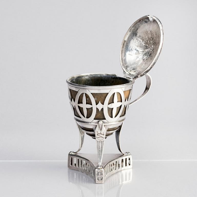 A Swedish silver Mustard Pot with lid, mark of Johan Abraham Hallard, Stockholm 1794.