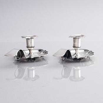 A pair of Swedish 18th century silver chamber-candlesticks, marks of Jürgen Friedrich Sickman, Stockholm 1757.