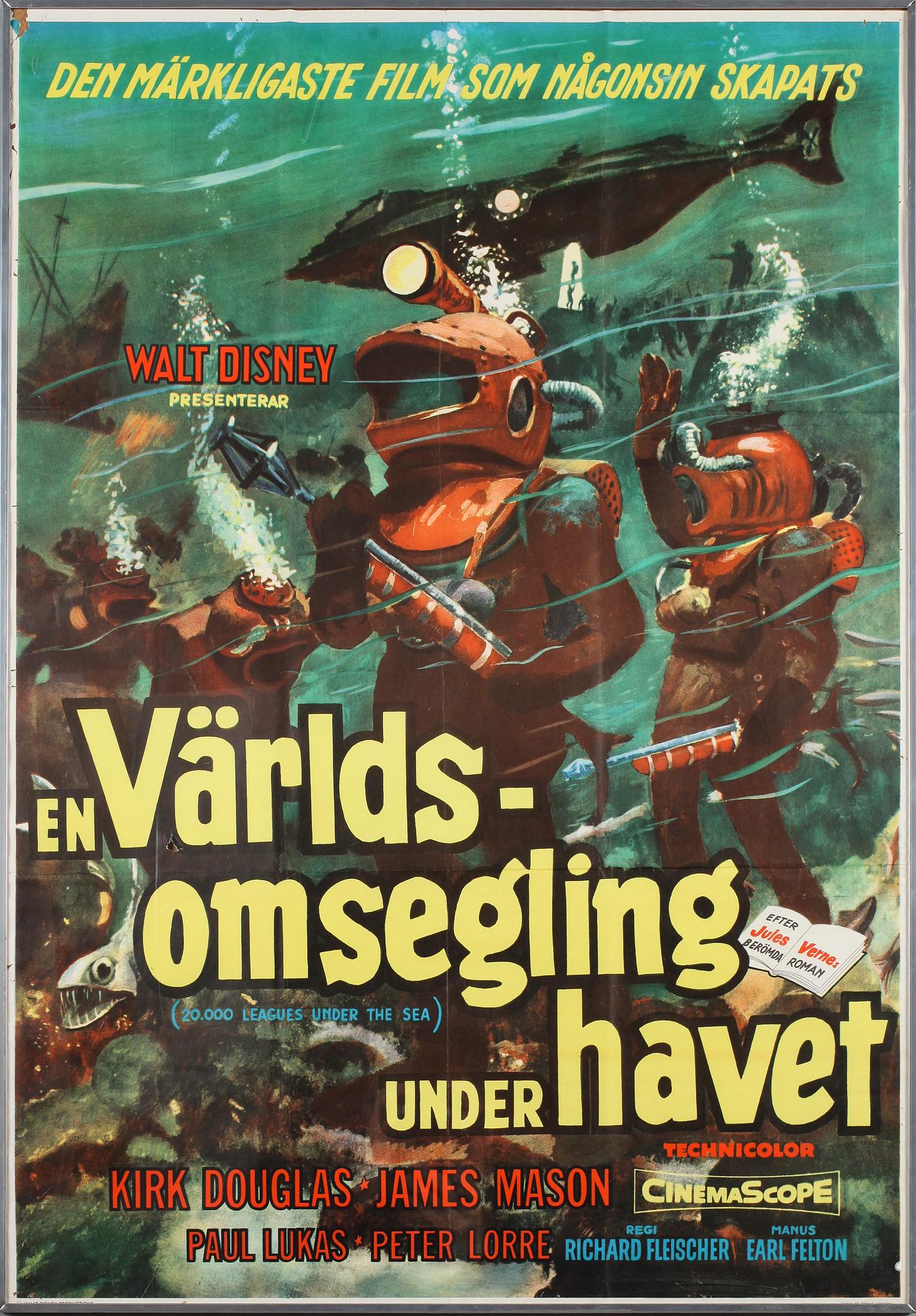 FILMAFFISCH, litografiskt tryck, "En Världsomsegling under havet", 1954.
