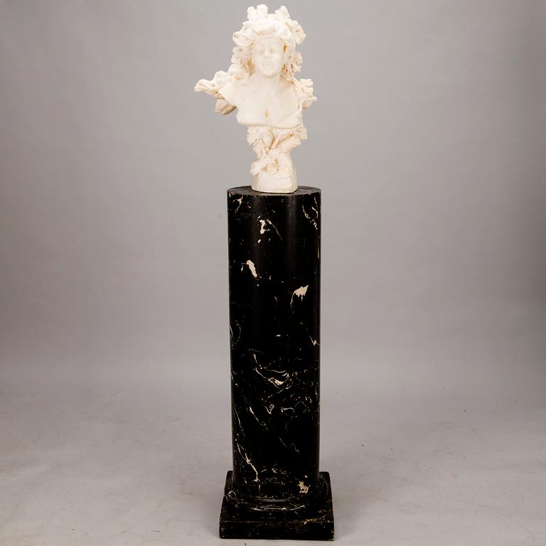 AN RENÉ CHARLES MASSÉ, "Allegorie de la vigne", after, signed female alabaster bust on a pedestal.