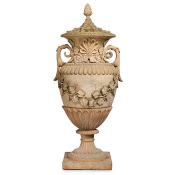 102. A Swedish Höganäs 1860's stoneware garden urn by Ferdinand Ring.