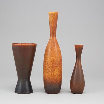 CARL-HARRY STÅLHANE, threee stoneware vases, Rörstrand, Sweden.