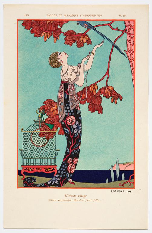 George Barbier, mapp med originalteckning och planscher, "Modes et Manières d'Aujourd'Hui (3e Année)", Frankrike, 1914.