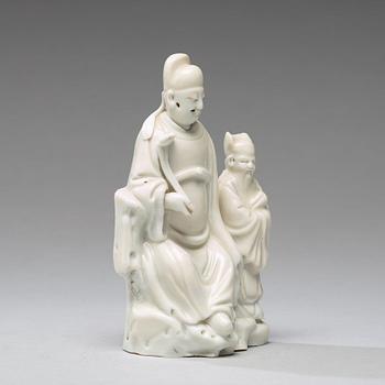 A blanc de chine figure group with two Deities, Qing dynasty, 18th Century.