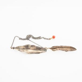 Ole Lynggaard, chain, oxidised silver, with pendants in silver and coral with 18k gold.