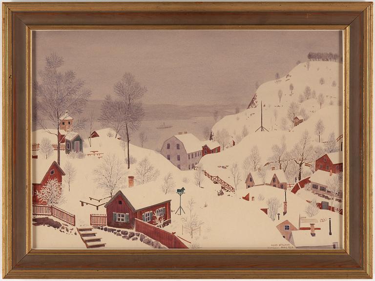 OSKAR BERGMAN, akvarell, gouache och täckvitt på papper, signerad Oskar Bergman och daterad Stockholm mars 1937.