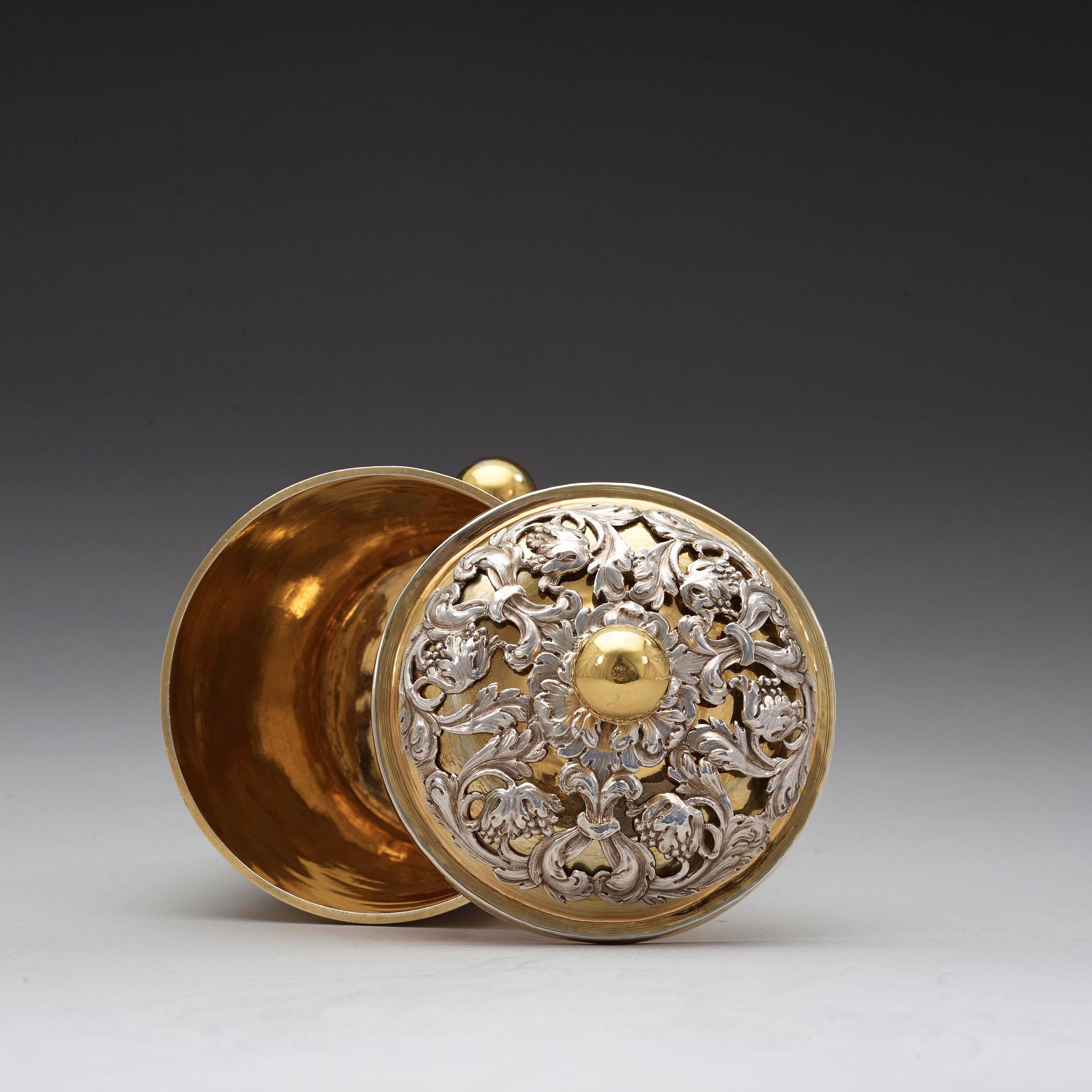 A German 18th century parcel-gilt beaker and cover, marks possibly of Antoni II Grill, Augsburg (1720-1734).