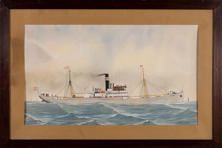 KAPTEENINTAULU, guassi, signeerattu F. Corpuz, 1900-luvun alku.