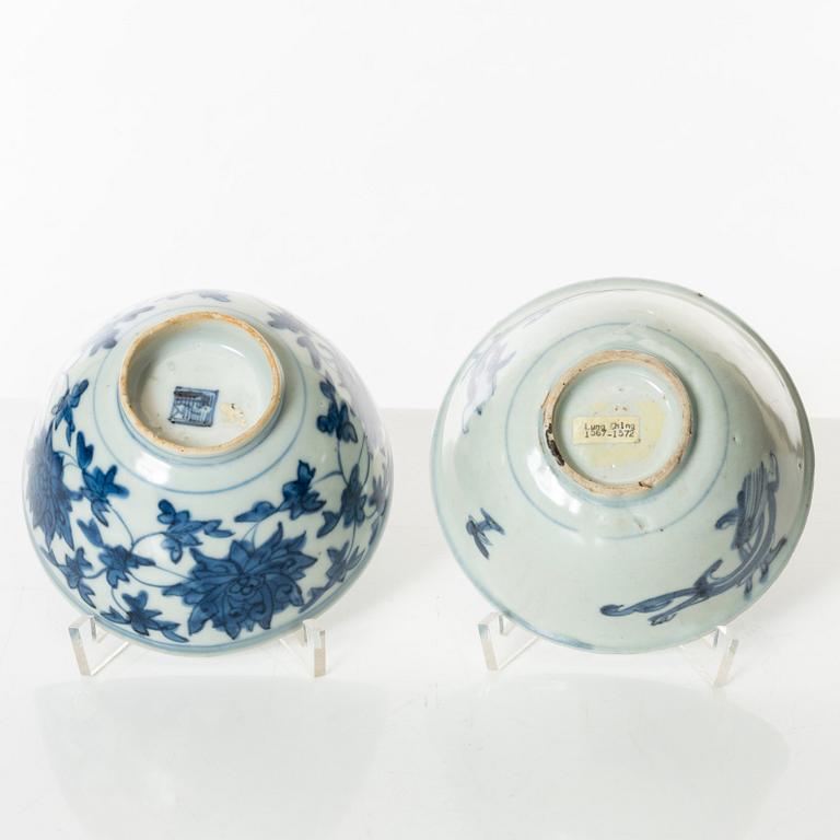 Two blue and white bowls, Ming dynasty (1368-1644).