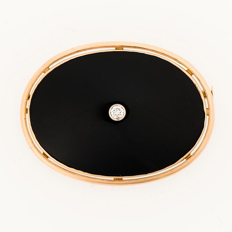 BROSCH, onyx, diamant, 14K guld. Sovjetunionen.