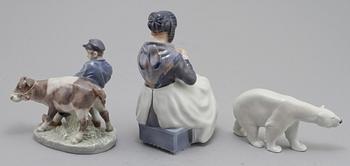 FIGURINER, 3 st, porslin, Royal Copenhagen, 1900-tal.