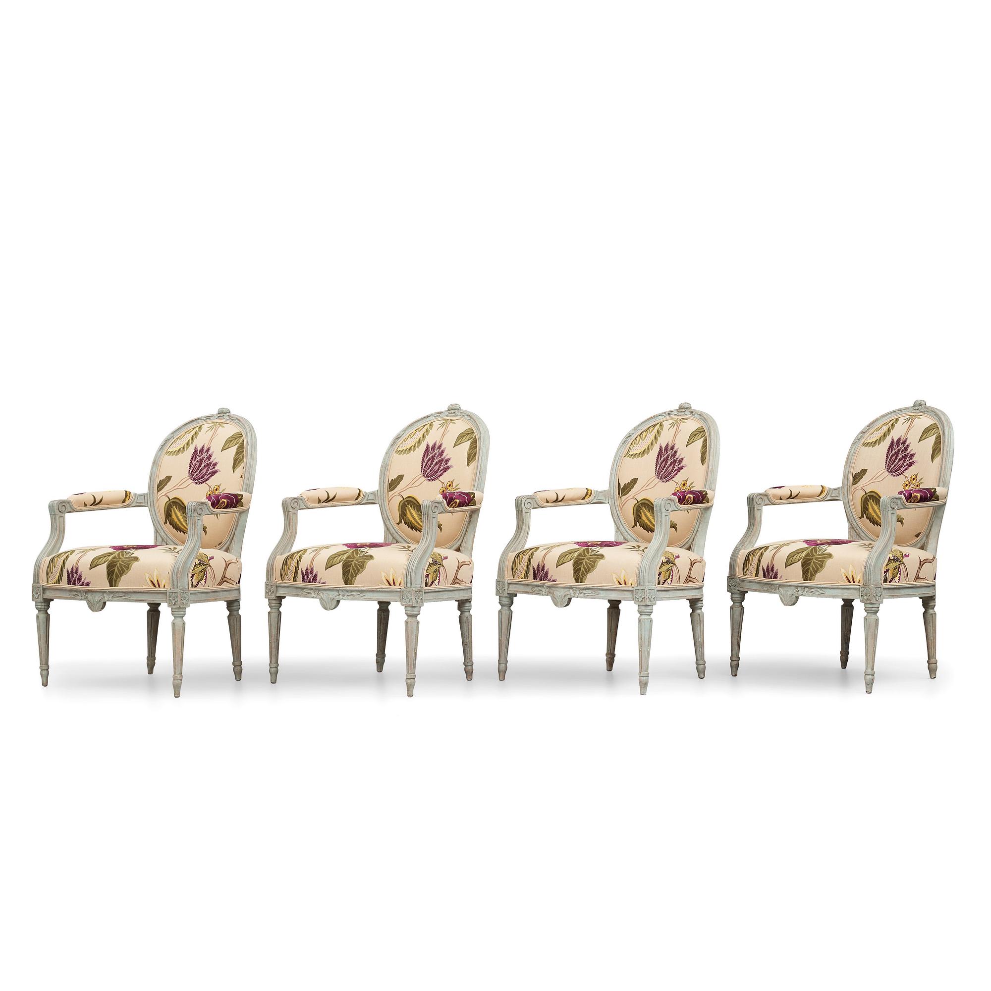 A set of four Gustavian armchairs by E Öhrmark.