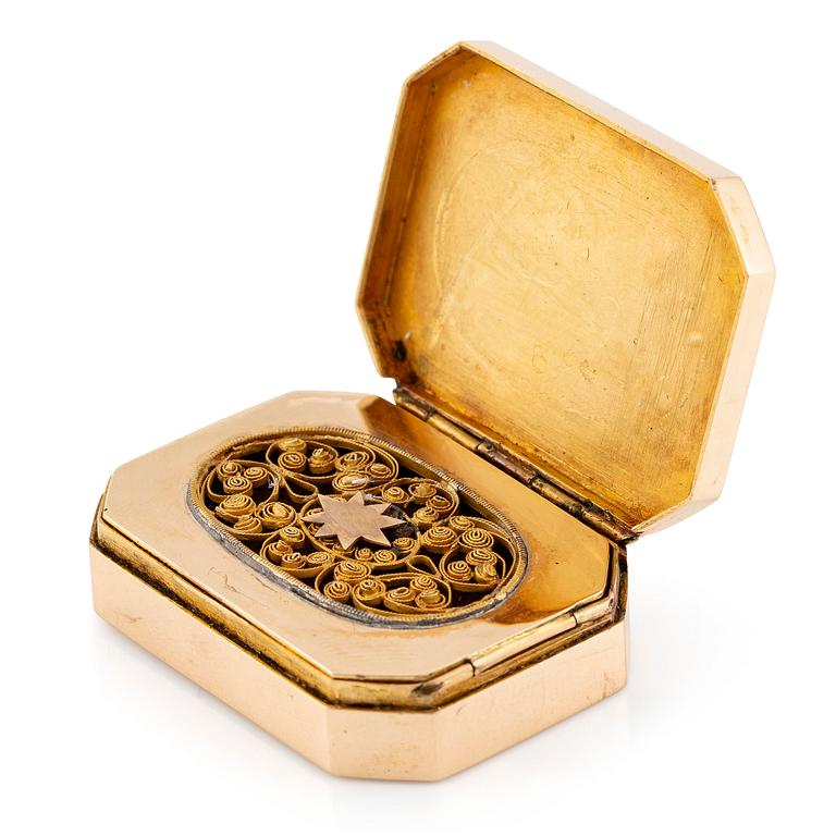 A Swedish 18K gold vinaigrette/scent box, mark of Johan Daniel Blomsterwall, (active 1810-1841 (1843)) Gothenburg.