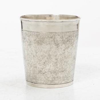 Cup, silver, so-called snake skin cup, unidentifiable marks, early 18th century.