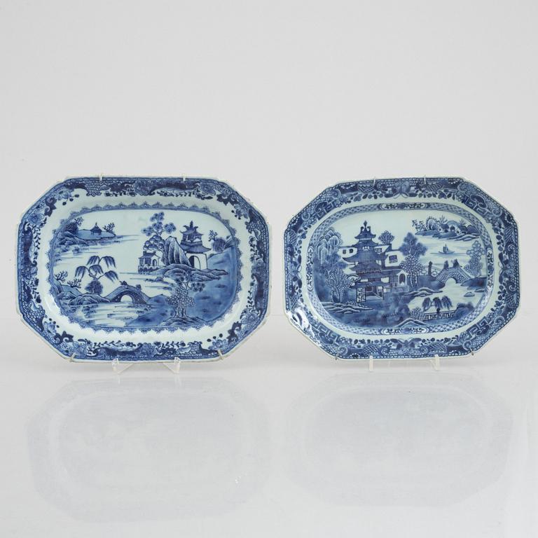 Four blue and white porcelain serving dishes, China, Qianlong (1736-95).