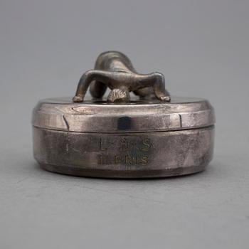 MANSCHETTKNAPPSASK, tenn och vitmetall, "Originell", Widerholm & Dahlberg, Eskilstuna, 1930-/40-tal.