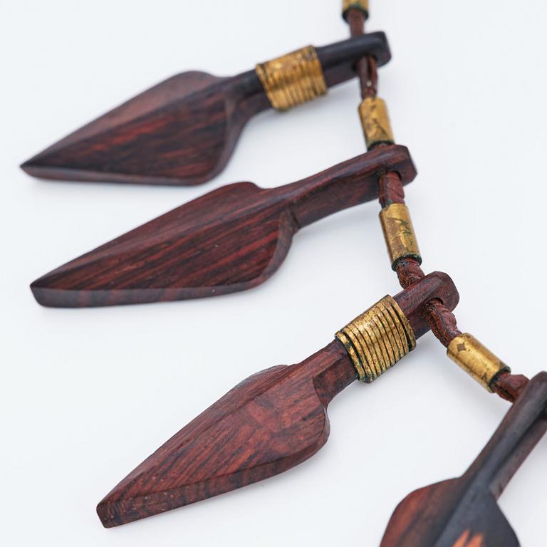 Vivianna Torun Bülow-Hübe, a leather, wood and brass necklace, executed in her own studio, Stockholm ca 1950.