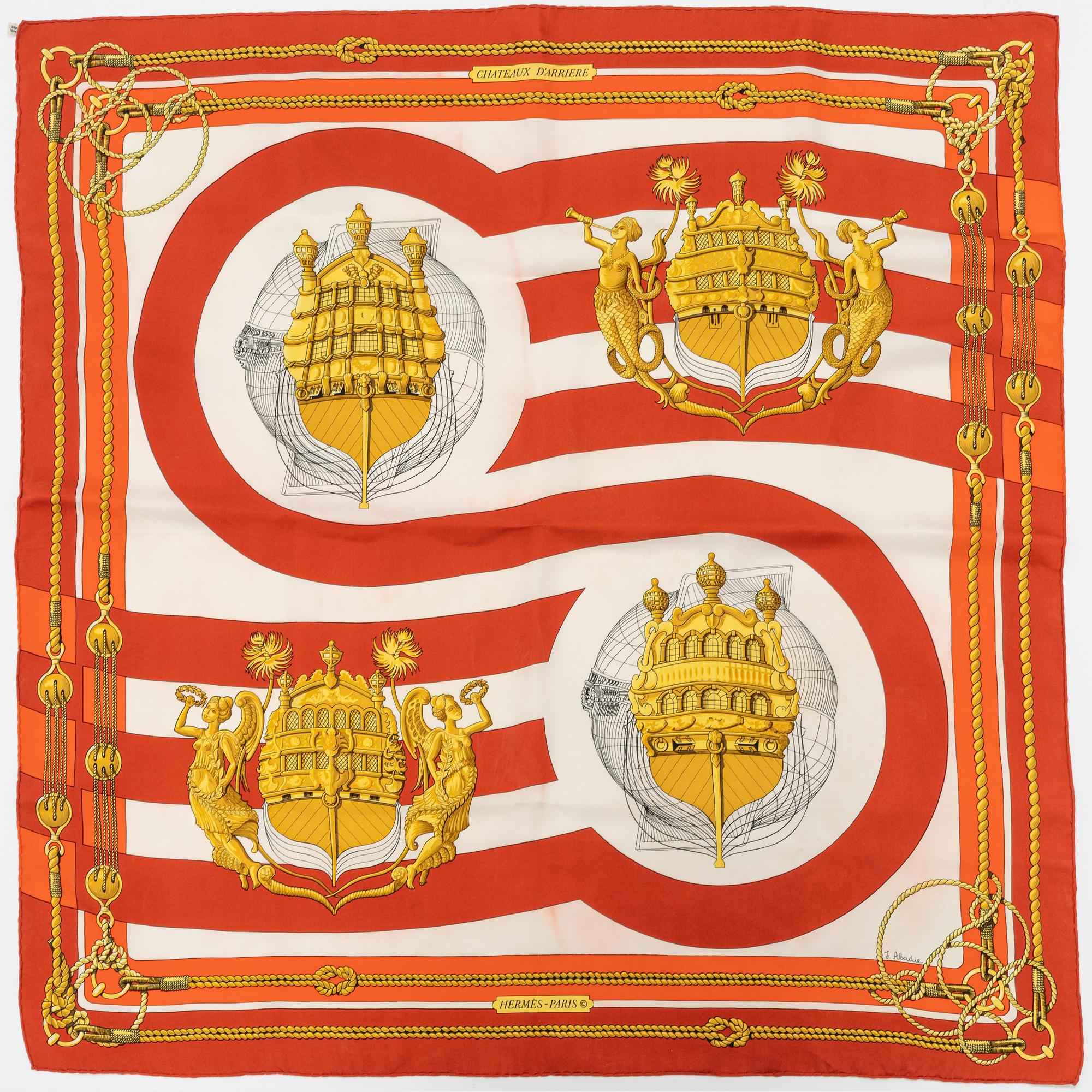 Hermès, three silk scarves.