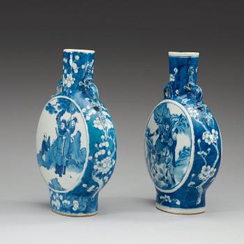 A set of two blue and white moon flask, Qing dynasty, 19th Century.