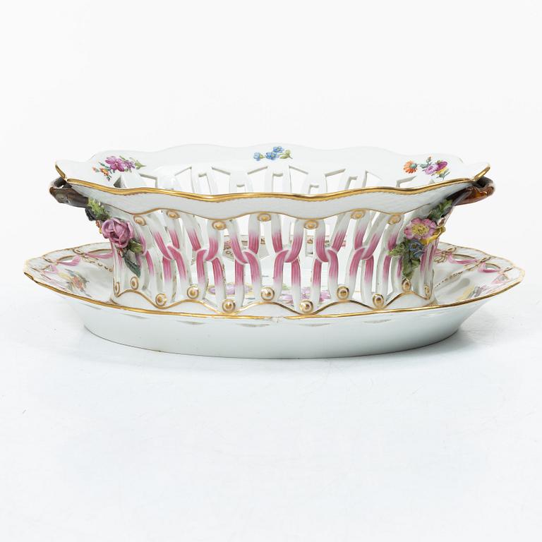 Royal Copenhagen, a lattice bowl and stand, 'Saxon Flower', Denmark, 1889-1922.